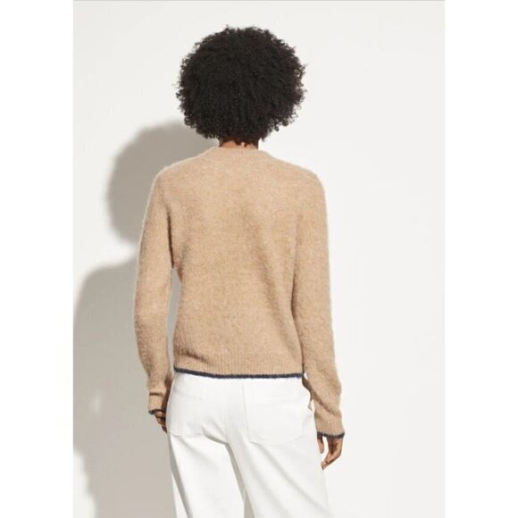 Vince Contrast Tip Wool Alpaca Blend Crew Neck Long Sleeve Sweater Brown Size S - Picture 7 of 7